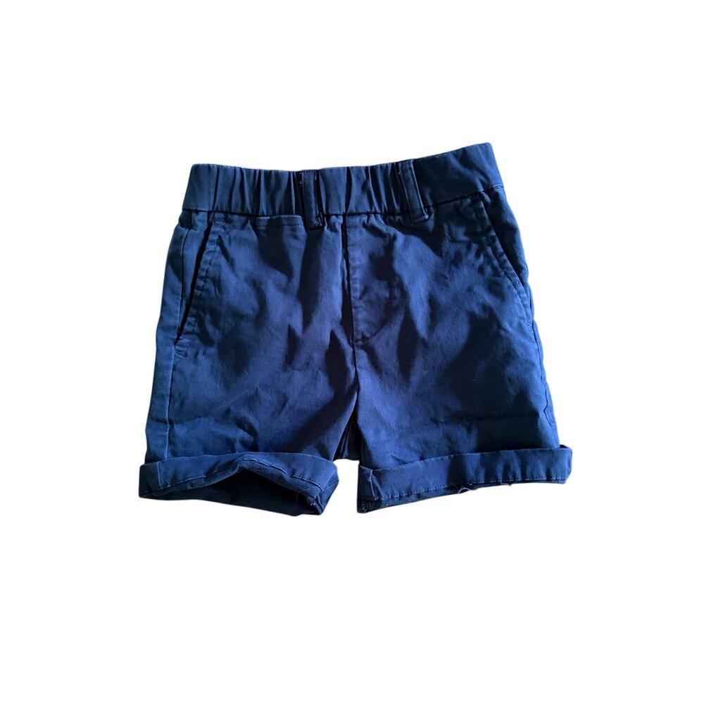 E-Land American Classic 2T Boys Navy Blue Cuffed Dress Shorts Elastic Waistband